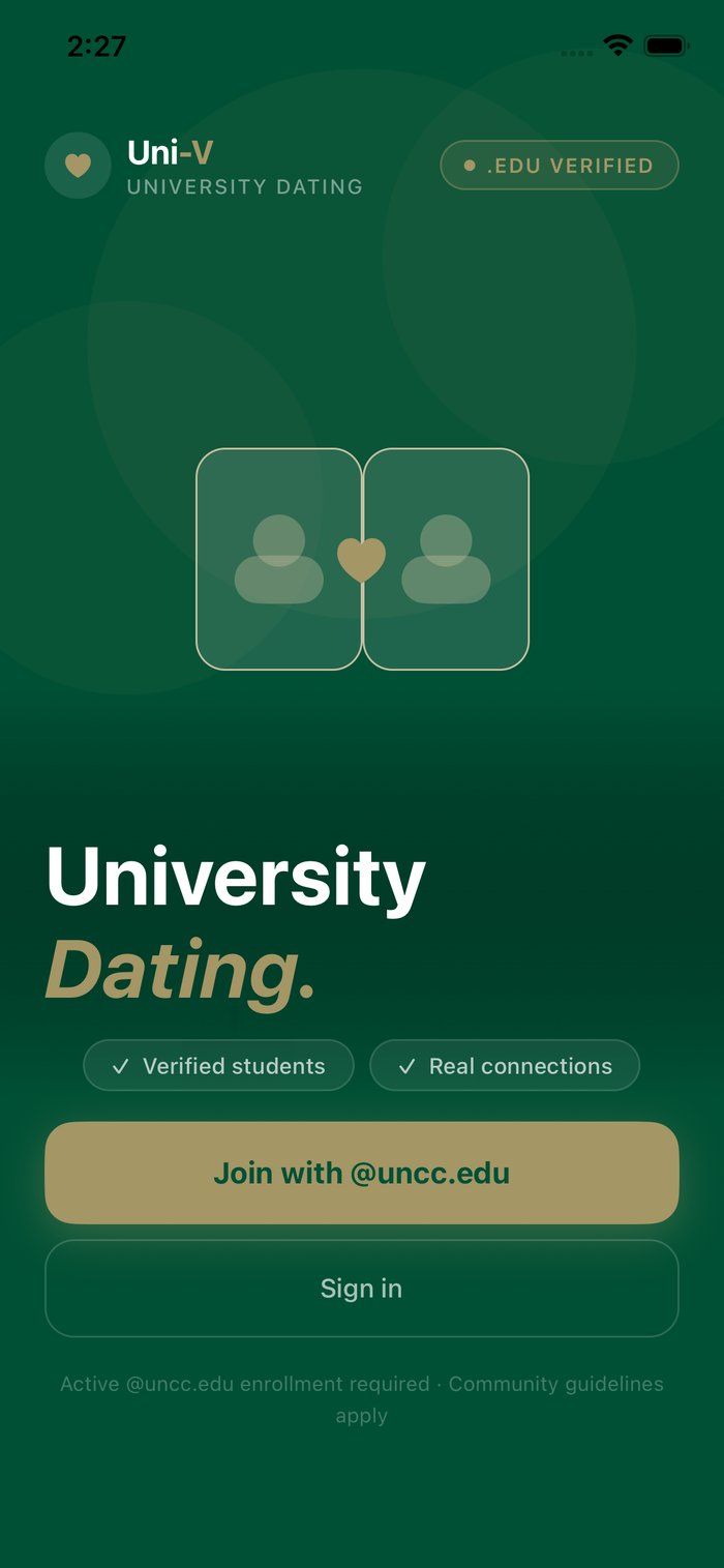 Uni-V landing screen on an iPhone, showing the sign-in options